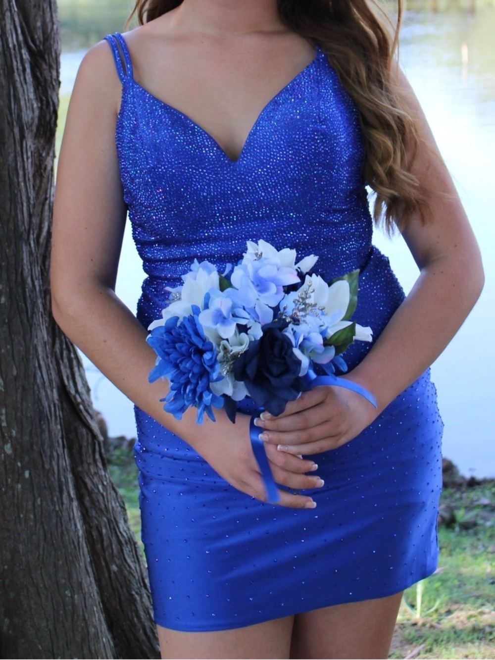 Sparkle V-Neck Royal Blue Bodycon Dress